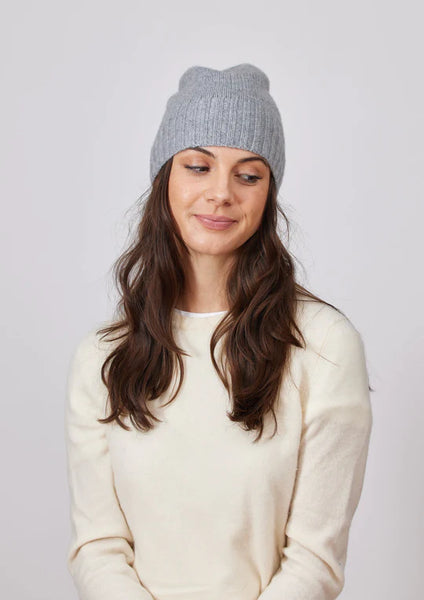 Cashmere Slouchy Cuff Beanie - Grey
