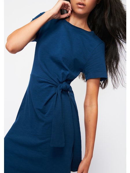 Lavi Tied T-Shirt Dress with Slit Navy