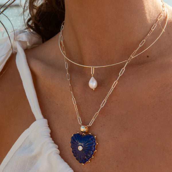 Malene Lapis Heart Paperclip Necklace