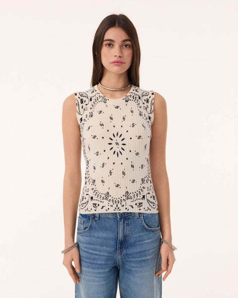 Ribbi Cashmere Bandana Tank Blanc