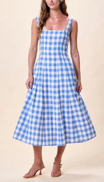Ardena Ankle Dress Blue Gingham
