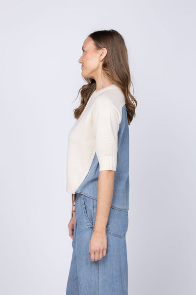 Denim Elbow Sleeve Sweater
