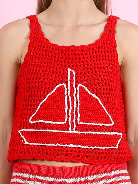 Sailboat Onda Crochet Red top