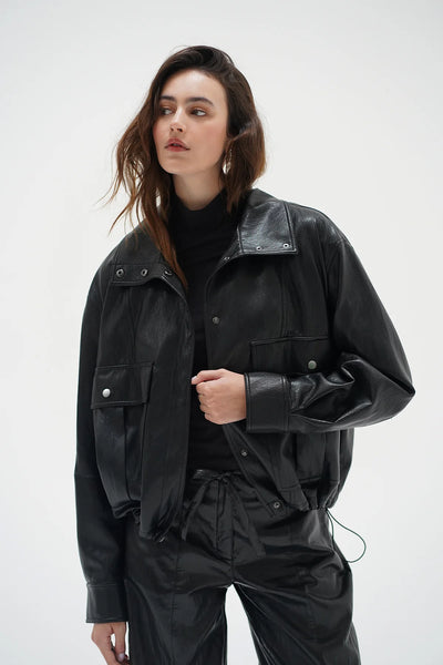 Mercer Faux Leather Bomber Jacket