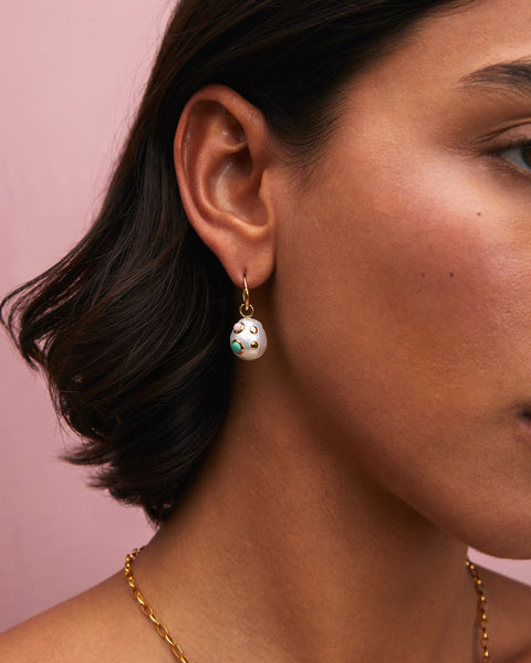Multi-Stone Pearl Charm Earrings