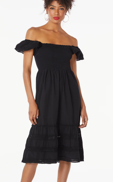 Off Shoulder Midi Trim Dress
