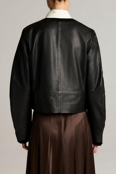 Suede-Trimmed Leather Cropped Jacket