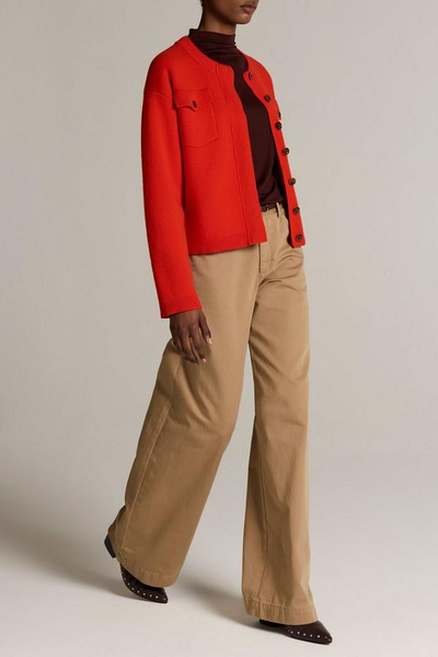 Washed Cotton Twill Mid-Rise Wide-Leg Pant