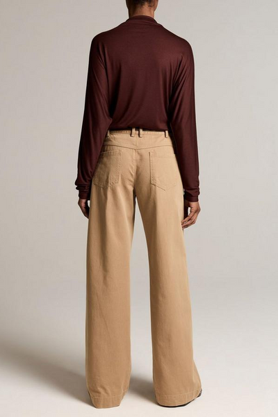 Washed Cotton Twill Mid-Rise Wide-Leg Pant