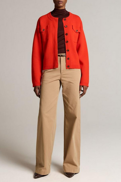 Washed Cotton Twill Mid-Rise Wide-Leg Pant