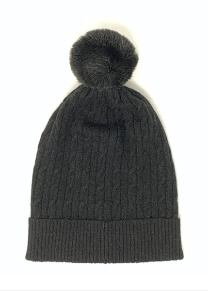 Cable Faux Fur Hat Black