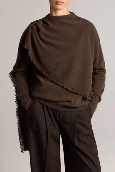 Fringed Draped-Shawl Wool-Cashmere Sweater