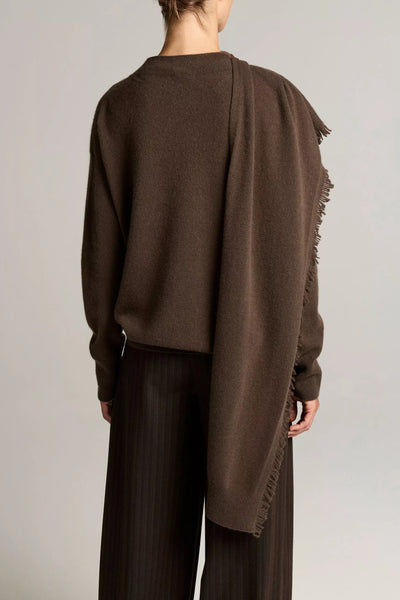 Fringed Draped-Shawl Wool-Cashmere Sweater