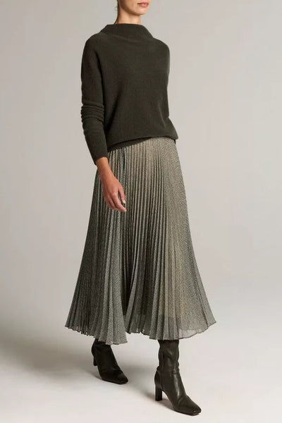 Sheer Houndstooth Pleated Pull-On Skirt