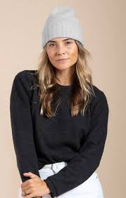 Cashmere Slouchy Cuff Beanie - Grey
